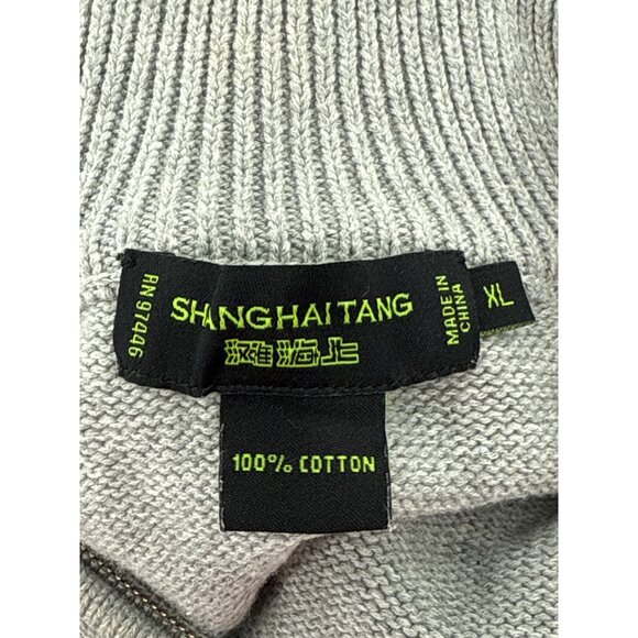 Shanghai Tang Men's Grey Knit Zip Sweater XL Cotton Dragon Patches - Picture 3 of 8